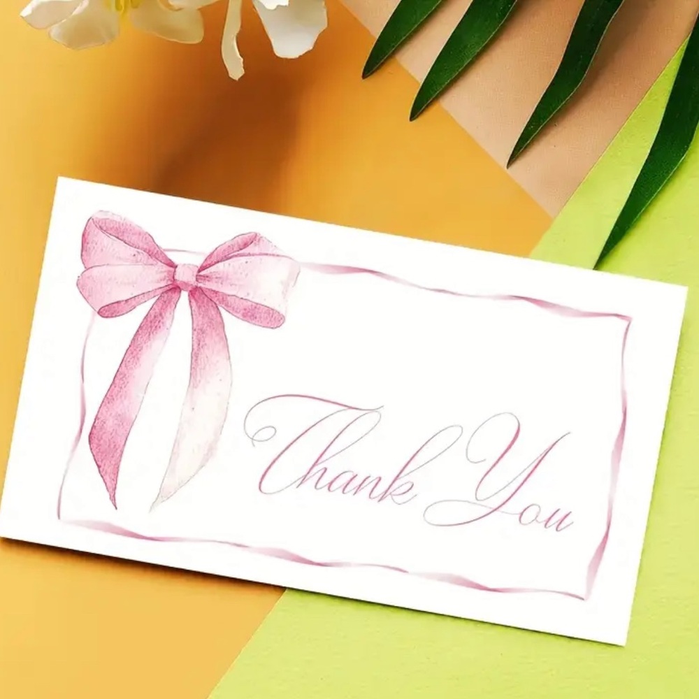 50 Pink Bow Thank You Cards - Picture 3 of 5